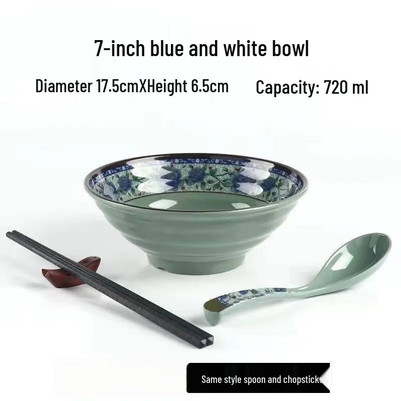 Jijun Melamine Blue & White Threaded Noodle Bowl
