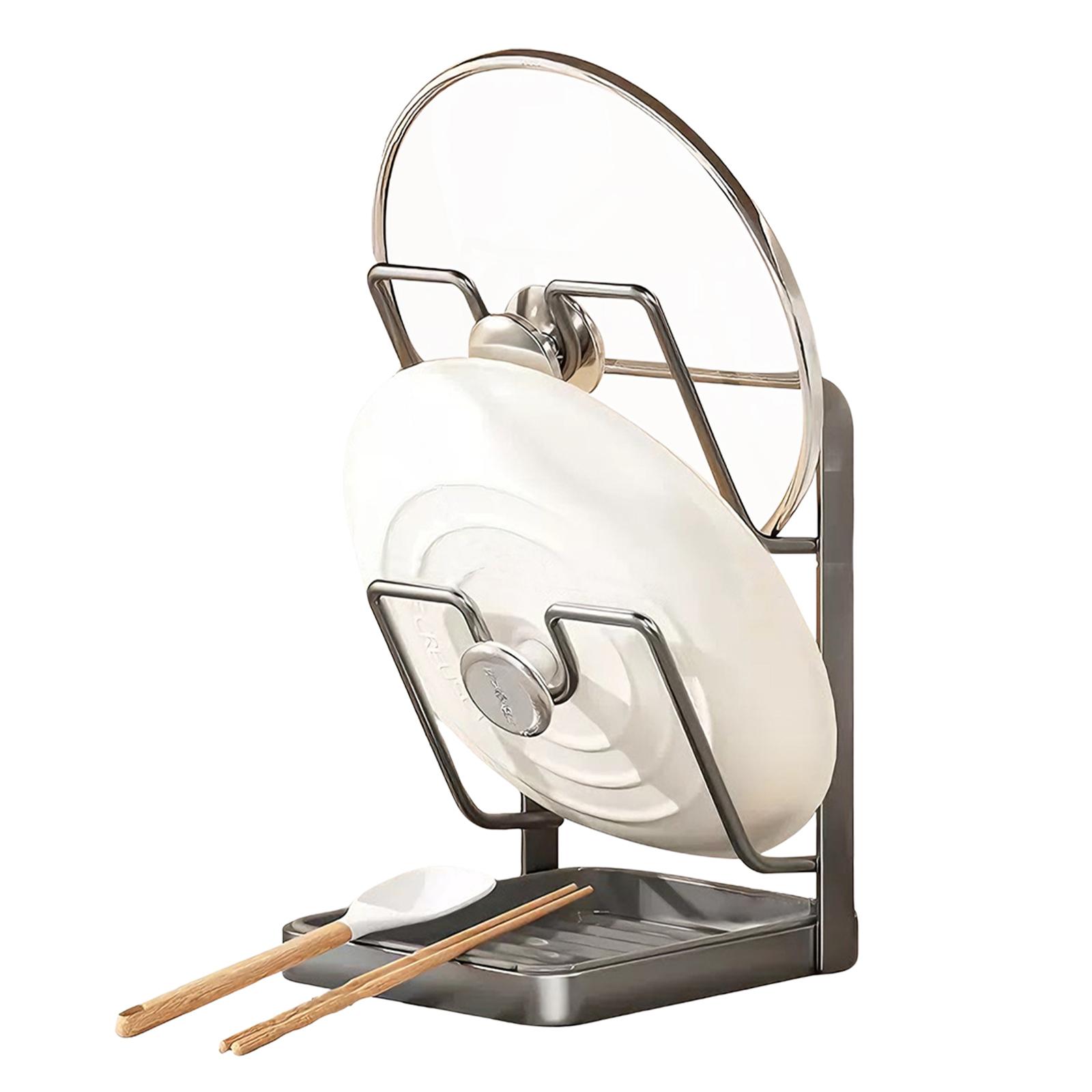 Multifunctional Kitchen Pot Lid Storage Rack With Spoon Rest Utensils Pan Pot Cover Lid Rack Shelf with Drip Tray for Kitchen