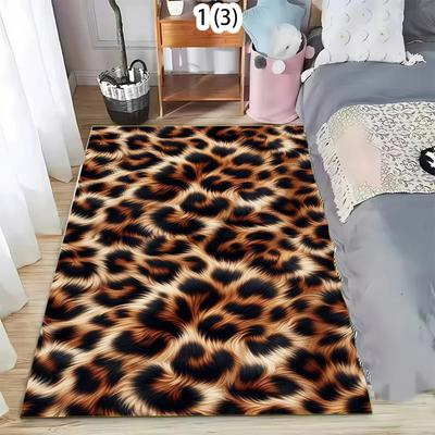 Leopardenmuster Teppich Faux Fur Textur Rutschfest Langlebig Dekorativer Teppich für Wohnzimmer Schlafzimmer Eingangsbereich Moderne Heimdekoration