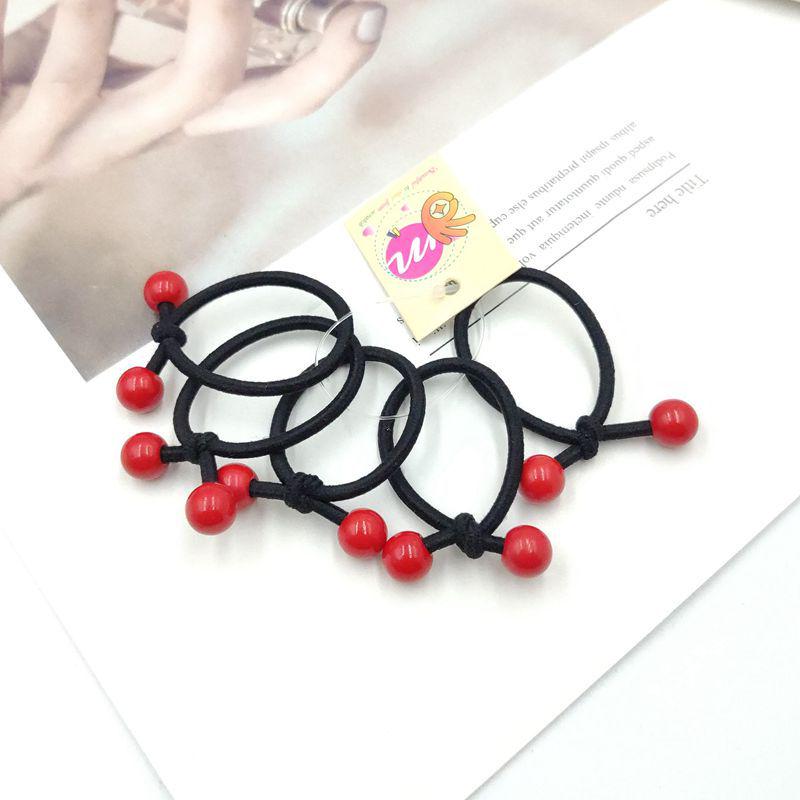 Children's Knotted Red Bead Elastic Hair Tie - Gentle On Hair, Small Size