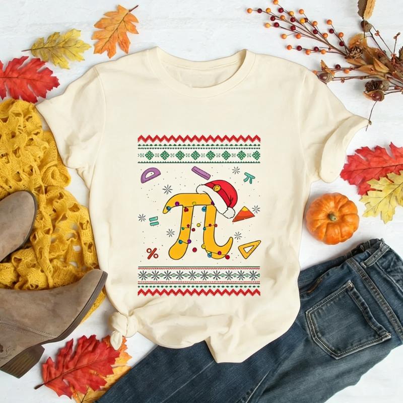 

New Christmas Math Pi Symbol Harajuku Unisexs Fashion Casual Holiday Gift Womens Tshirt Summer Short Sleeved Loose Print Clothes S
