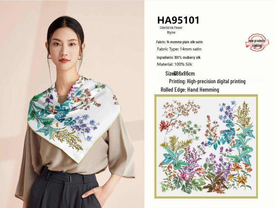 Women's 100% Mulberry Silk Scarf, 90cm Square, 14 Momme Shawl - Perfect Gift for Mother, Girlfriend, Birthday or Festival