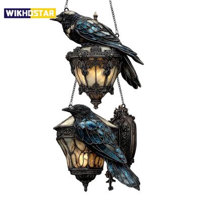 Halloween Crow Painted Glass Lantern 2D Acrylic Sign Home Decorations Gothic Pendant Light Decorative Pendant