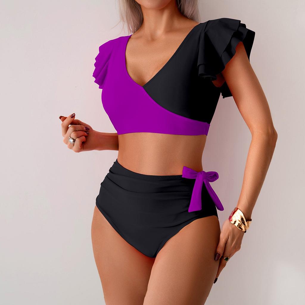 Einteilige Badeanzüge Sommer Schwimmen Übergröße Damen Sexy Split High Waist Bikini Tiefer V-Ausschnitt Bikini Badeanzug Zweiteiliges Set