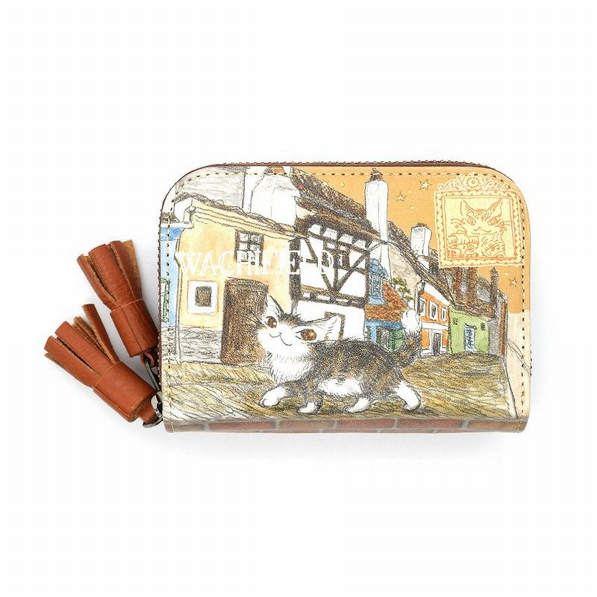 

[WACHIFIELD] Dayan the Cat, Easy to Use, Double-Sided Card and Coin Purse, Genuine Leather, Double Coin Purse, Czech Step