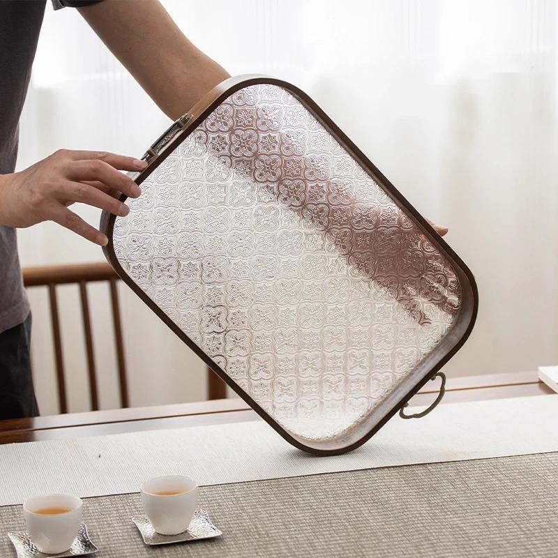 Hemu Haitang-Acrylic bamboo tea tray, fruit pastry handle, minimalist, home, hotel, kitchen, creative, flower