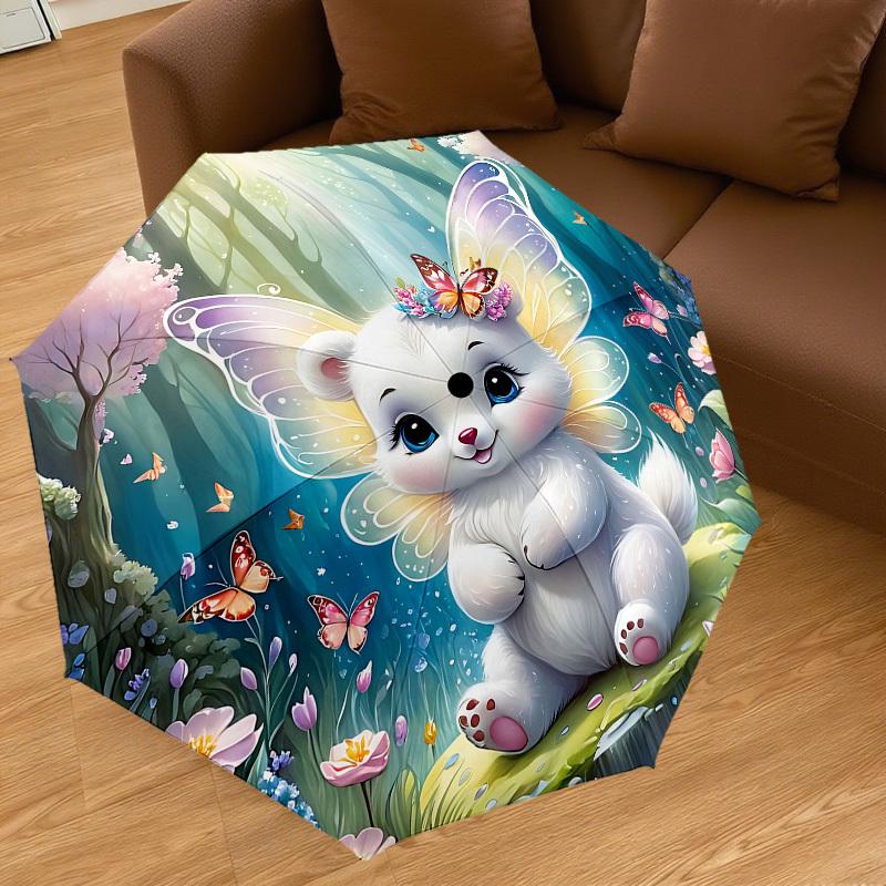 1PC Butterfly Forest Automatic Open/Close Umbrella with Windproof, 8-Rib Sturdy Canopy, Durable Ribs, Fashionable Design, Outdoor Accessory, Fun Prin,