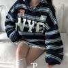The Pink Oversized Stripe Printing Hoodie
