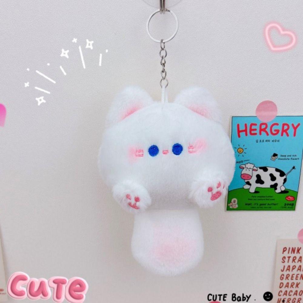 Plush Squeak Cat Plush Keyring PP Cotton Plush Cat Doll Pendant Plush Cat Keychain  Couple Gift white-key ring