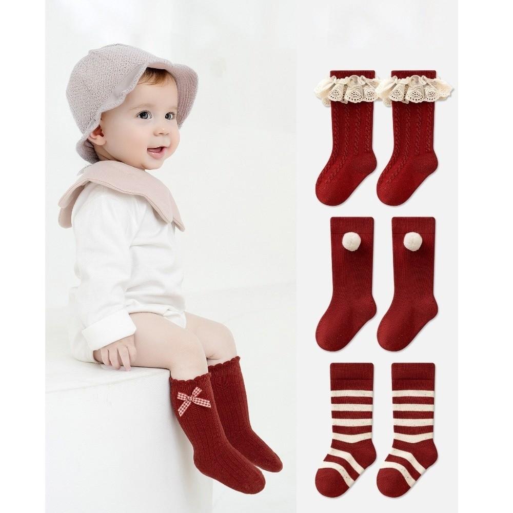 Red Compression Stocking Sweat-absorbing Princess Socks New Middle Tube Socks  Toddler Girl