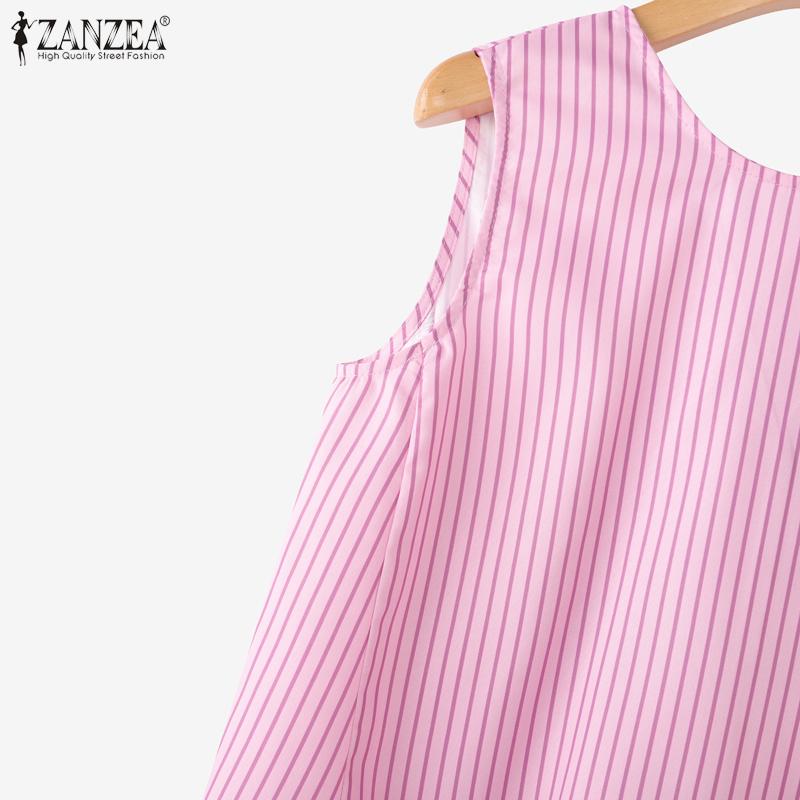 ZANZEA Women Casual Round Neck Summer Sleeveless Stripe Tank Tops