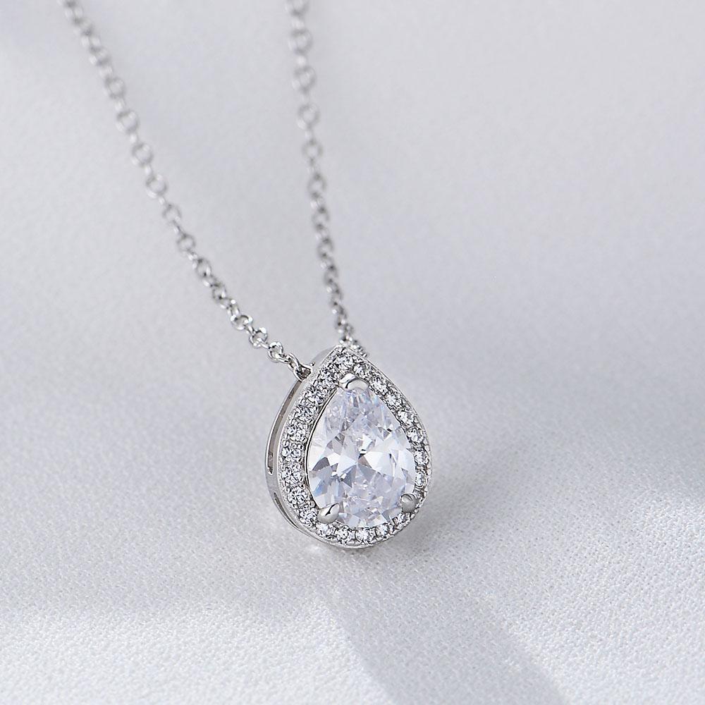 Minimalist Necklace Jewelry 925 Silver Water Drop Fine Cubic Zircon Pendant Necklace for Women