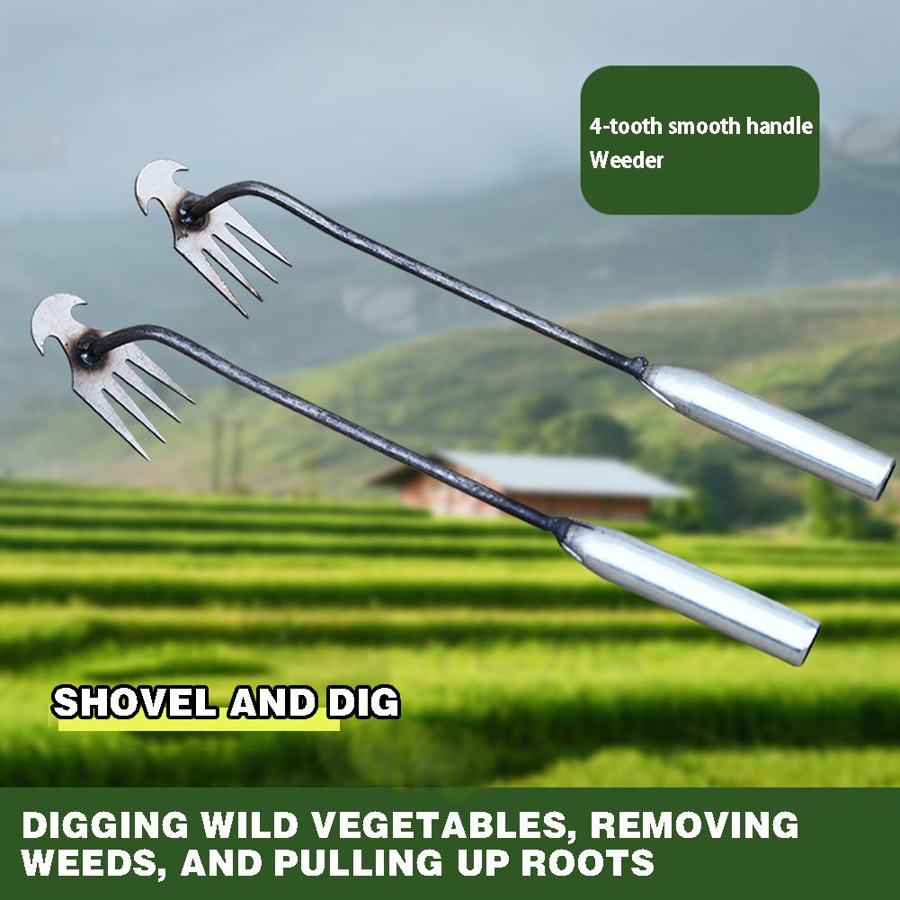 40CM Length Weeding Artifact Uprooting Weeding Tool Steel Weed Puller Garden Tool 4 Teeth Dual Purpose Weeder Remover