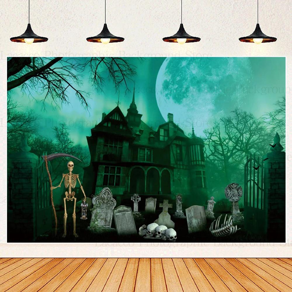 Graveyard Skull Background Ghosts 2025 Halloween Party Horror Night Theme Wall Decoration Banner Baby Backdrop Studio Photo Prop