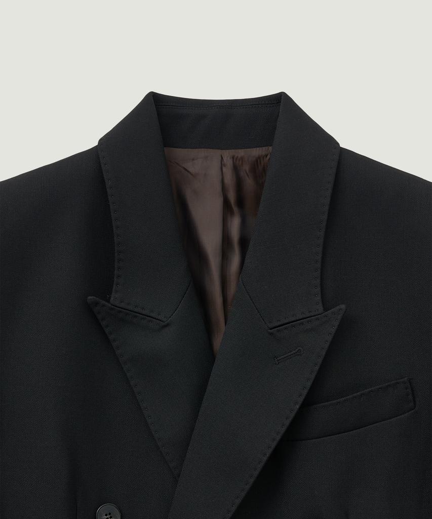 Lmood Sapphire Wool Gabardine Double Coat Black