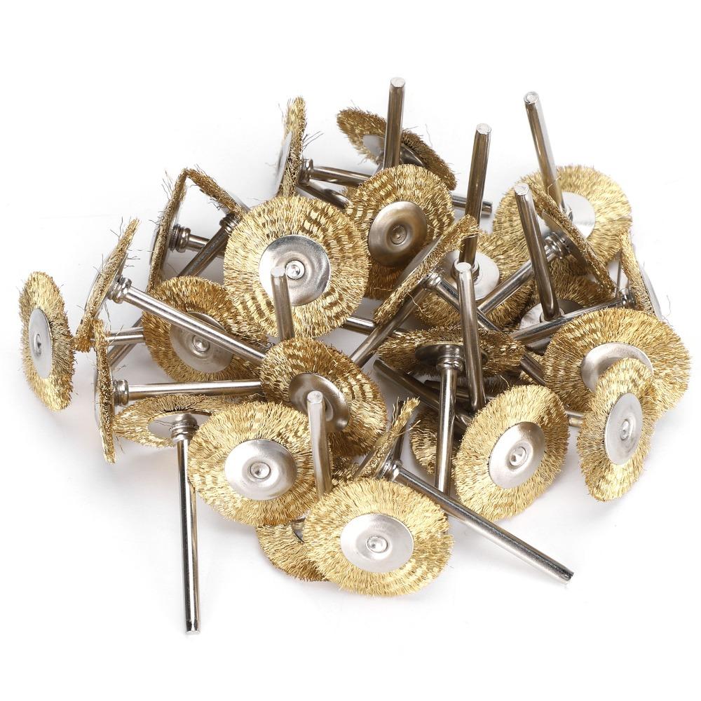 30pcs Brass Wire Rotary Tool Brushes T-Shape Structure Brass Wire Brush Set Wood Carving