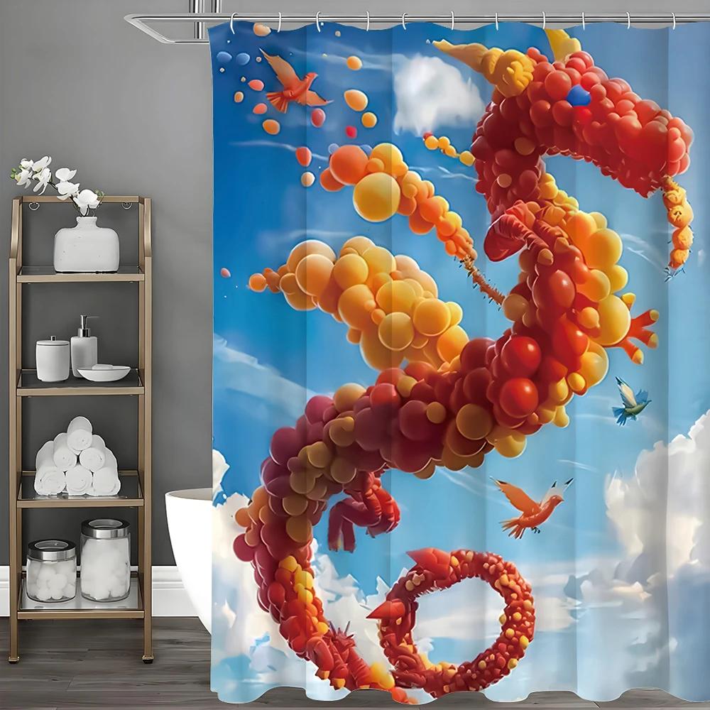 

Balloon Dragon Shower Curtain, Bathroom Decorative Shower Curtain, Waterproof Shower Curtain With Hooks W60H190(CM)-1 Pcs