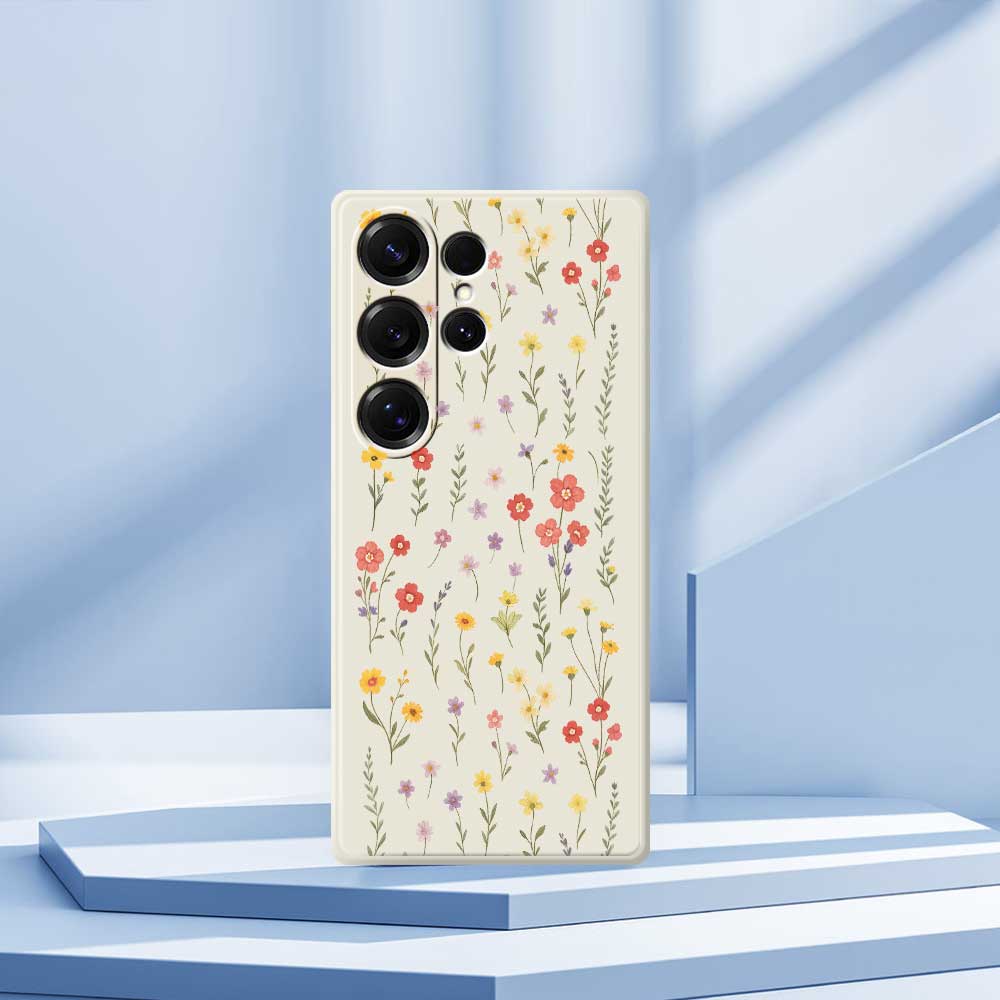 For Samsung Galaxy S25 Ultra Case Flowers and Grass Pattern Printing Straight Edge TPU Phone Back Cover