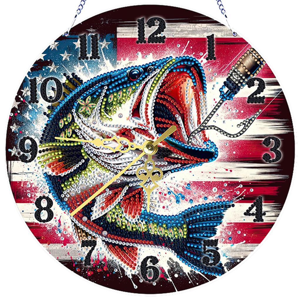 2D Flat DIY Acrylic Diamond Painting Ornament with Clock Function 23.8x23.8cm Clock Diamond Art Hanging Kit for Home Wall Decor