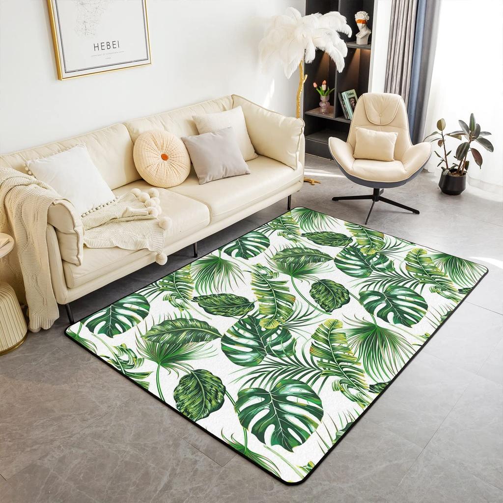 Sommerlicher tropischer Blätterteppich mit Monstera-Blättern, geeignet für Wohnzimmer und Schlafzimmer, Fußmatte, hawaiianische Blatt-Bodenmatte