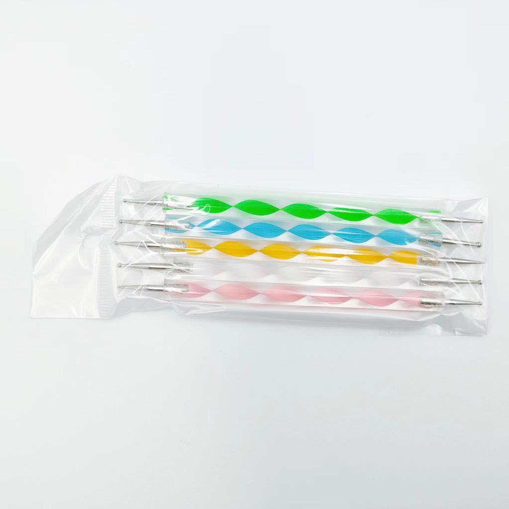 5Pcs/set Acrylic Double-ended Nail Pen, Spiral Rod, Dot Drill Pen, Dot Pattern Needle Dot, Ballpoint Pen, Dot Circle, Dual-purpose Nail Brush Set