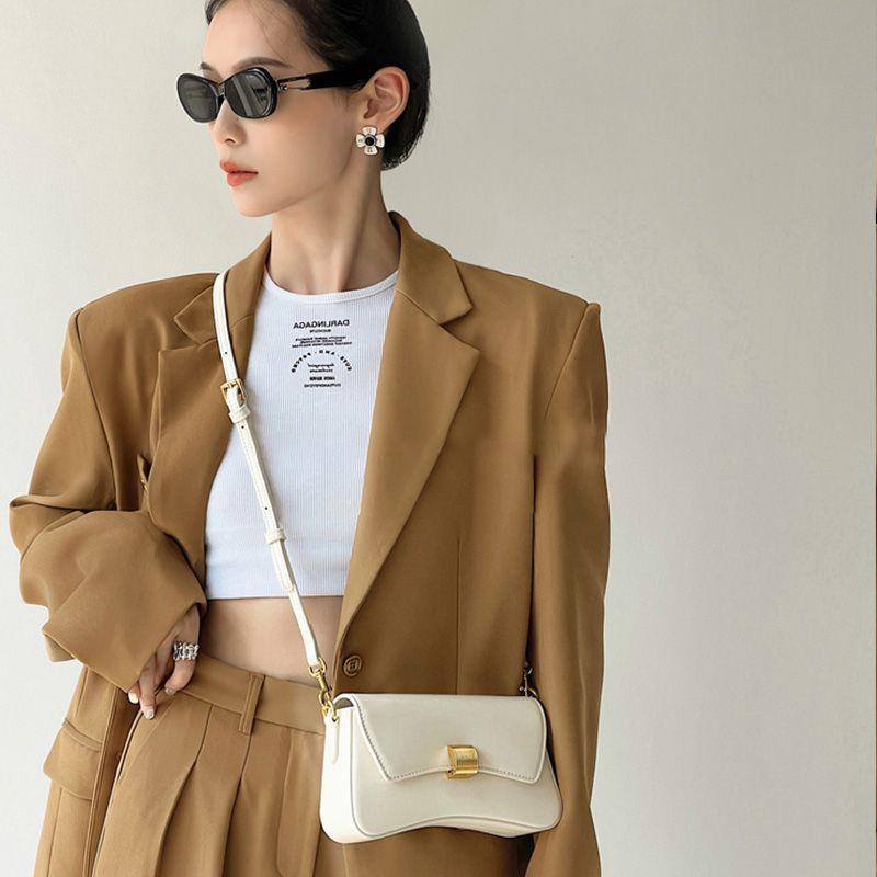 New Black Crossbody Bags for Women Simple PU Leather Shoulder Bags Casual White Flap Small Handbags Luxury Underarm Bags
