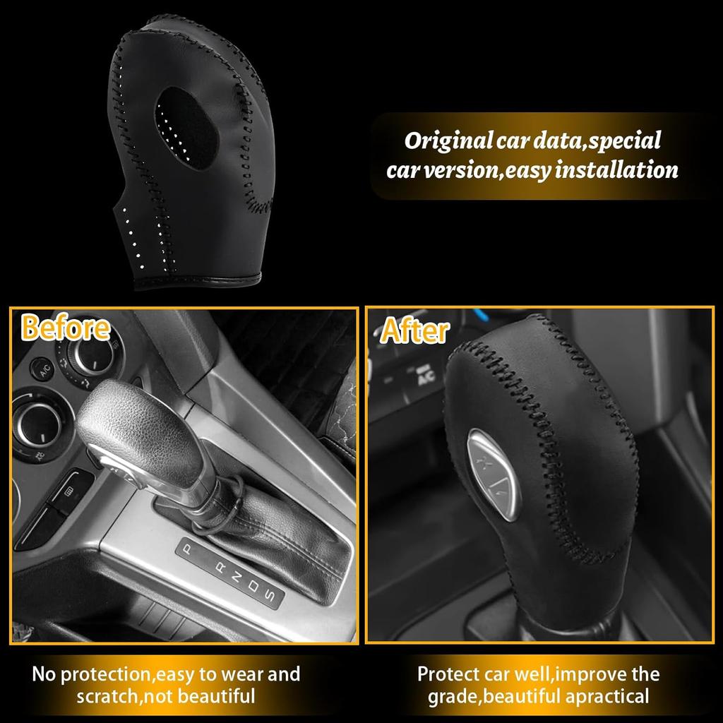 Car Gear Shift Cover Leather for Ford Fusion/Escape/Edge/Focus/Fiesta/Transit/EcoSport/C-Max Automatic Gear Shift Knob Cover Protector Trim Vehicle