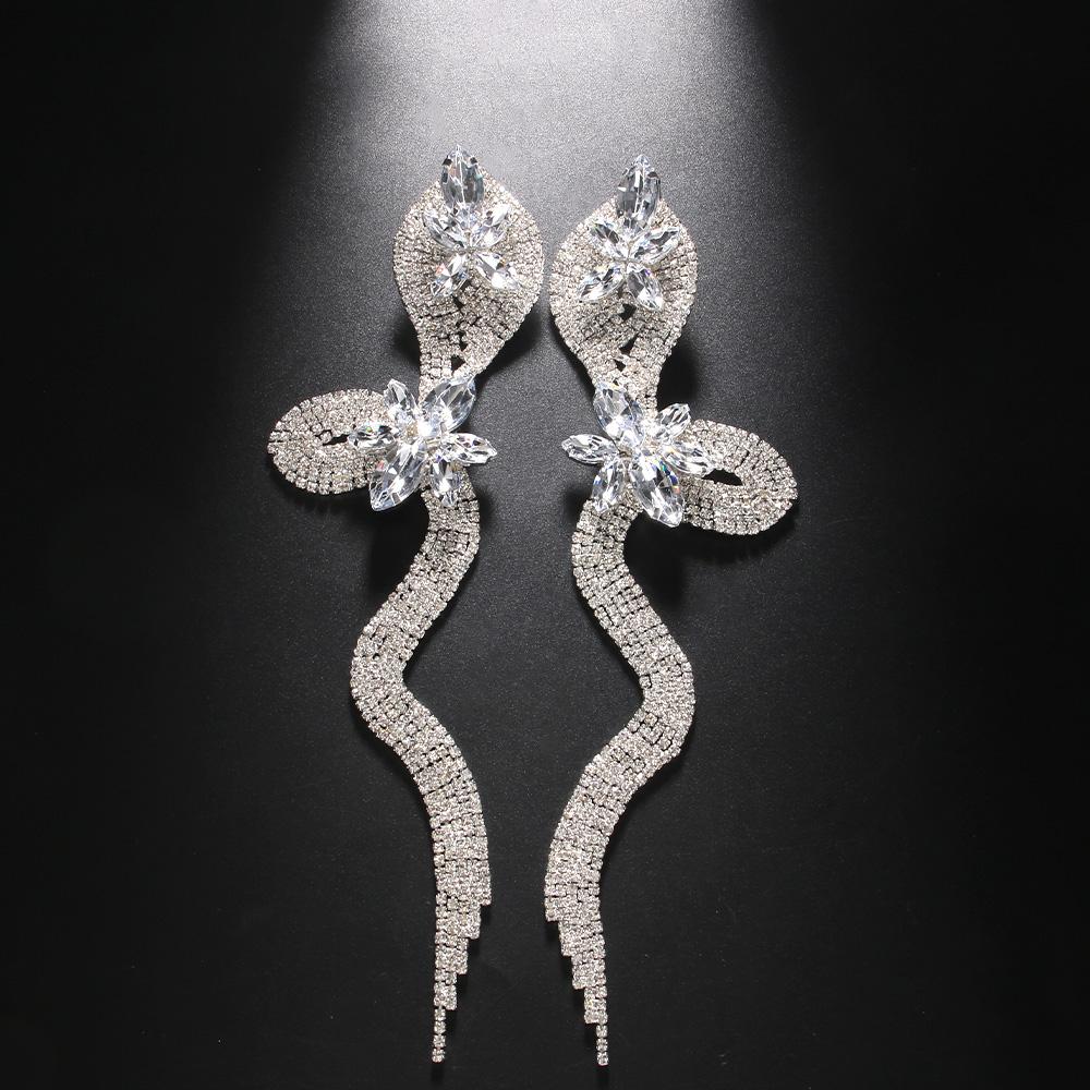 Stonefans Exaggerate Crystal Snake Bracelet Earrings Set for Women Free Shipping Drag Queen Finger Rhinestone Jewelry Set Gift Silver