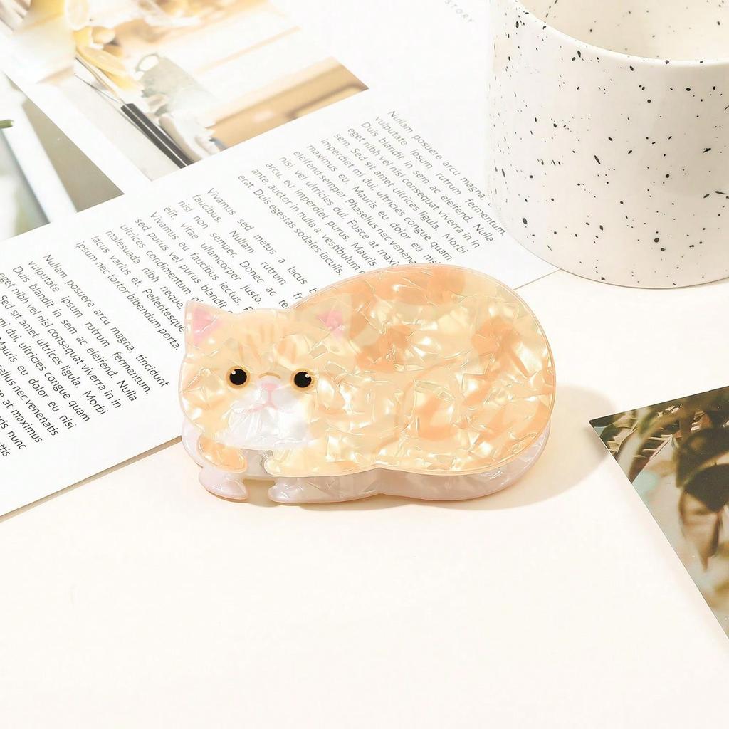 1pc Cute and Sweet Cartoon Orange Cat Puppet Kitten Hair Clip High Grade Acrylic Hair Claw Back of Head Coiled Hair Shark Clip