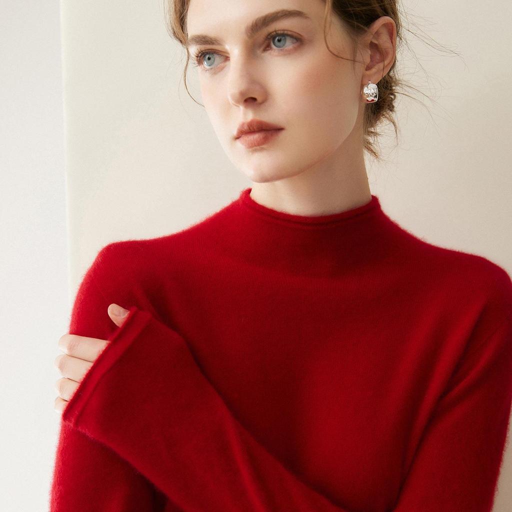 Pure Cashmere Half-High Collar Sweater: Autumn/Winter Loose Knit Base Layer