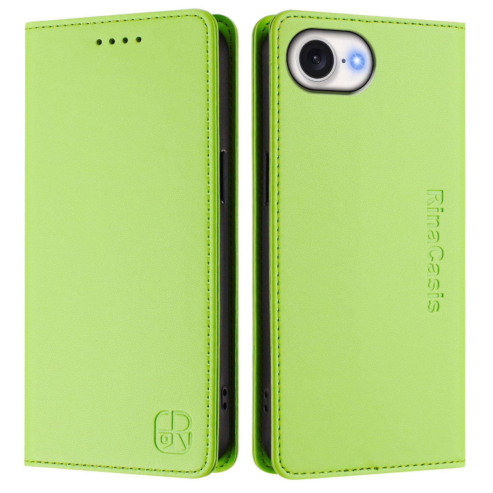 

For iPhone 16e Leather Case RINACASIS RC01 Phone Cover with RFID Blocking Wallet Stand Green