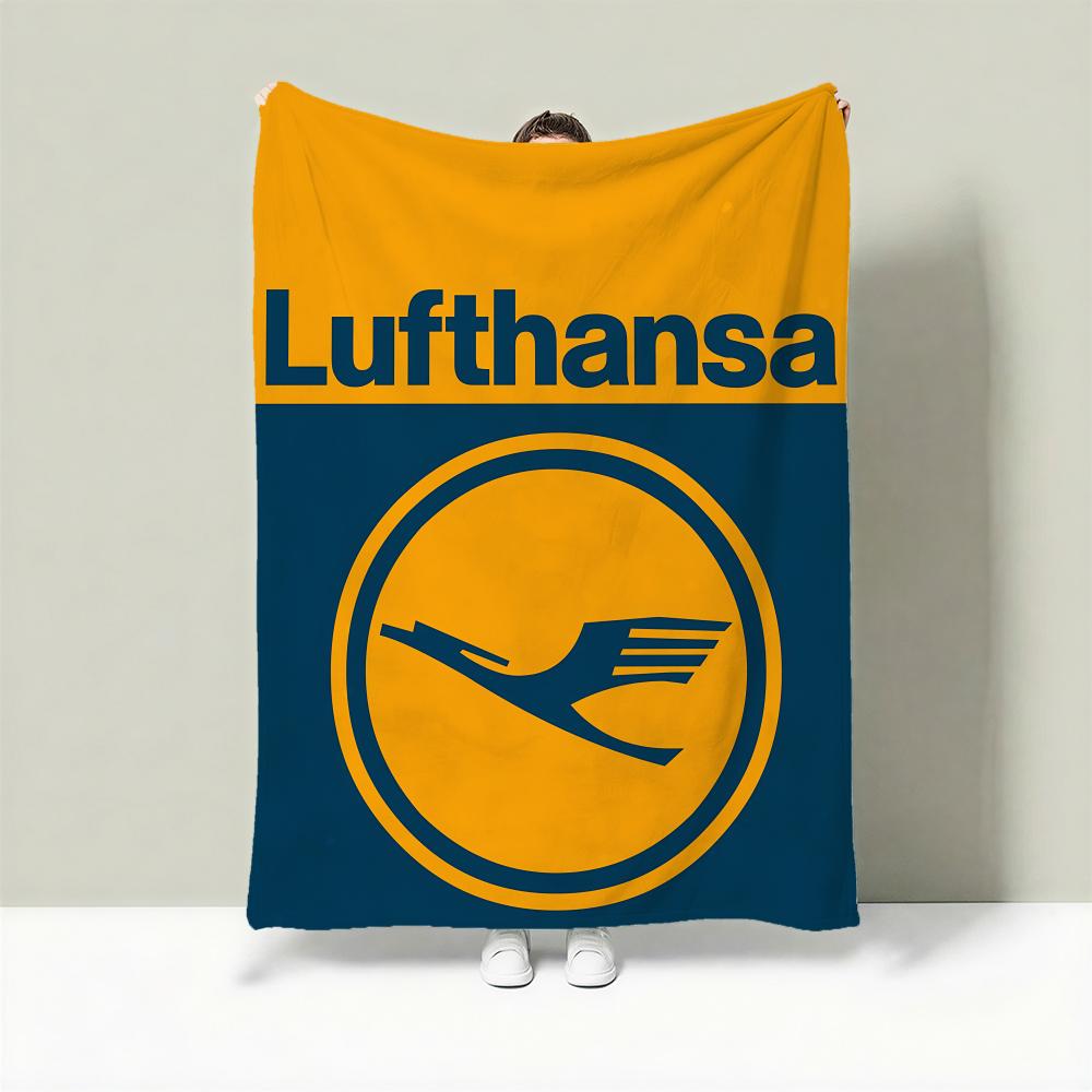 Aviation L-Lufthansa Throw Lightweight 240g Flannel Blanket Soft Skin-friendly for Summer Cooling 75X95CM