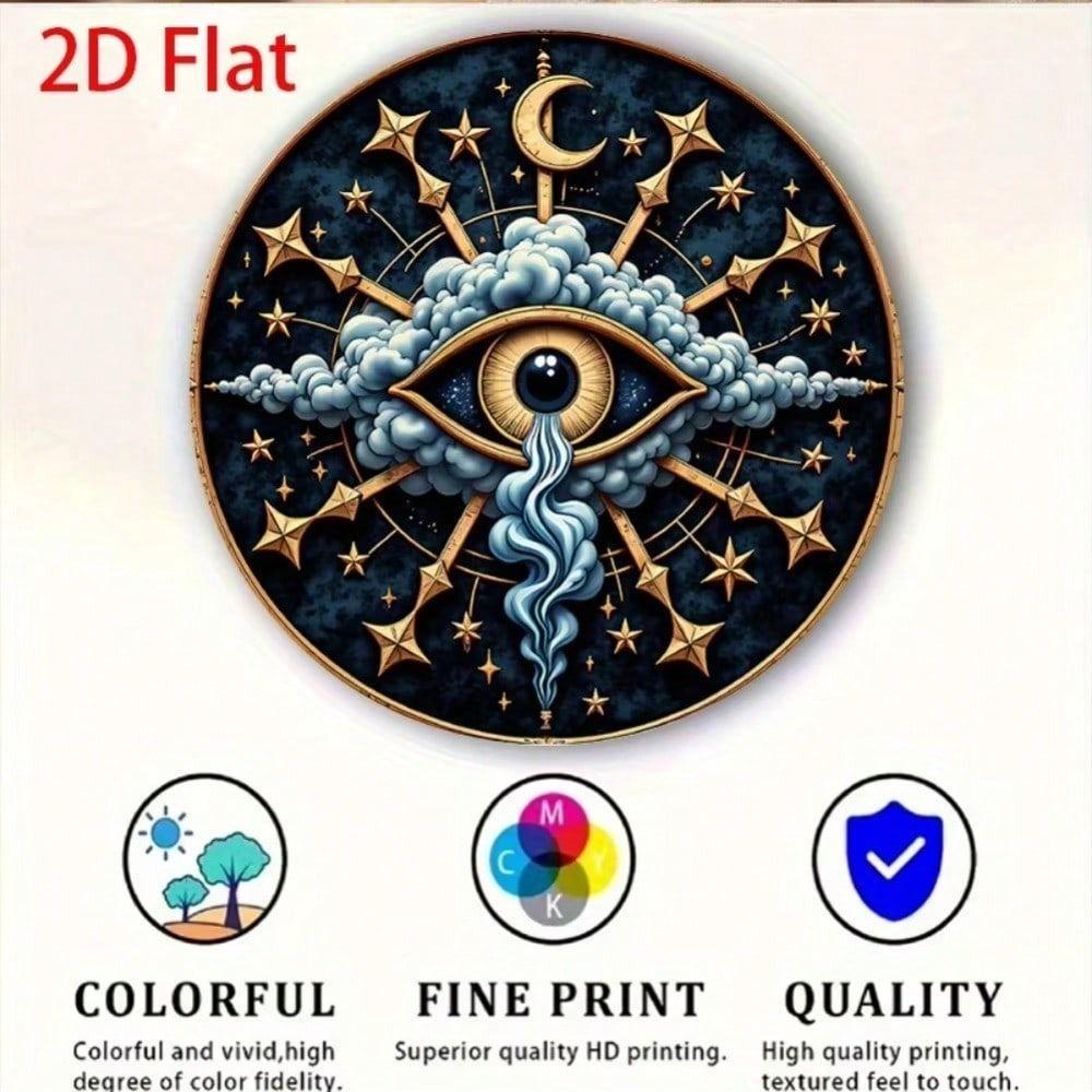 Metal Wall Art Islamic Hamsa Eye Star Symbol Gold Round Sign 7.8in Home Decor