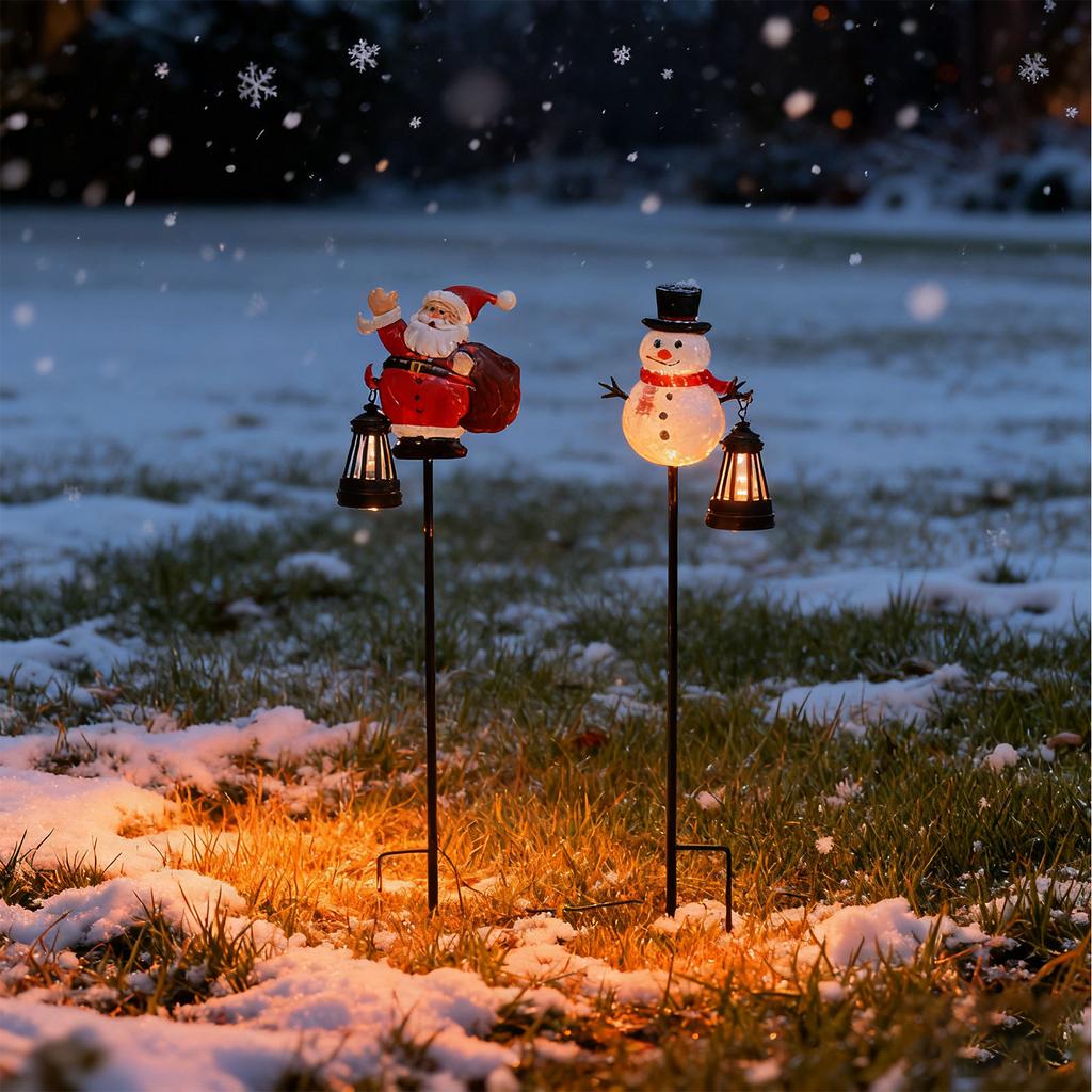 Outdoor Solar Powered Santa Claus Garden Stake Light with Lantern Decorative Yard Ornament for Holiday Lawn Display