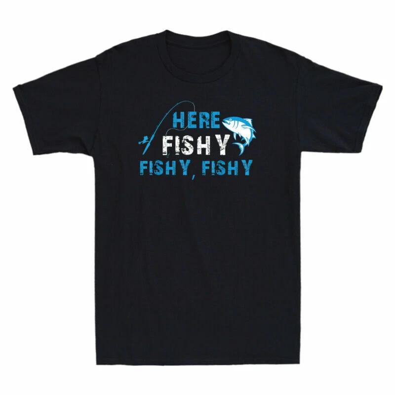 Here Fishy Fishy Fishy Trout Funny Fishing Fisherman Vintage Men s T-Shirt Black L