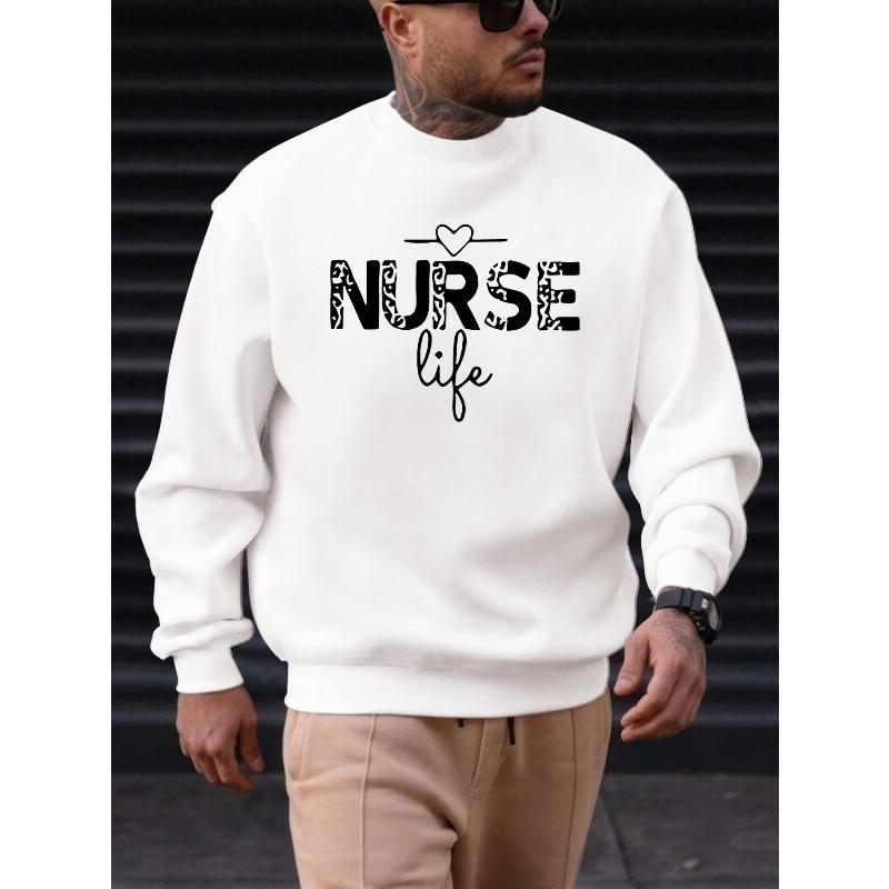 Men's Nurse Print Casual Crewneck Sweatshirt 100% Cotton Printed Long-Sleeve Crew Neck Pullover