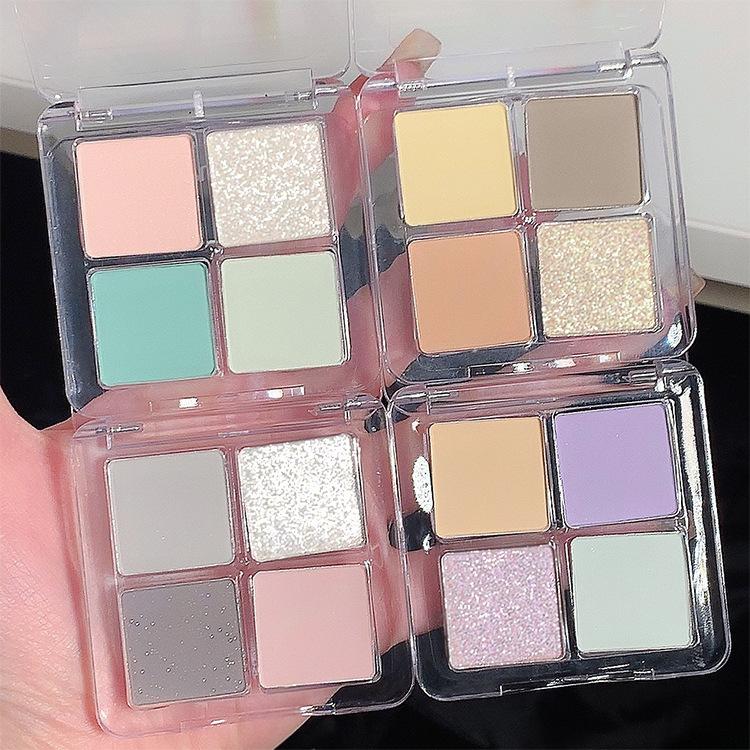 Four-color Eyeshadow: Matte Fine Shimmering Pearlescent Diamond High-gloss Brightening Mint Green Eyeshadow