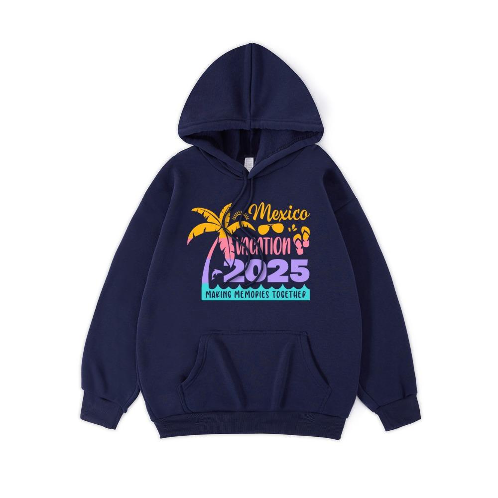 Mexico Vacation Printing Hoodie Women Winter Fleece Warm Hooded Pocket Sweatshirt Comfortable Loose Womans Clothing