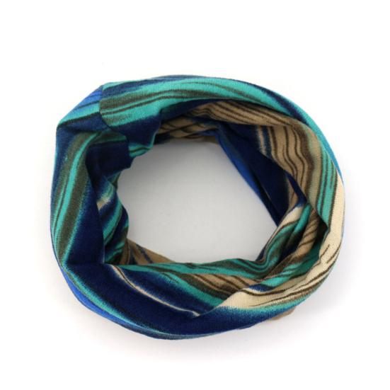 Unisex Winter 2 in 1 Striped Print Double Layer Neck Scarf Beanie Cap Turban Hat