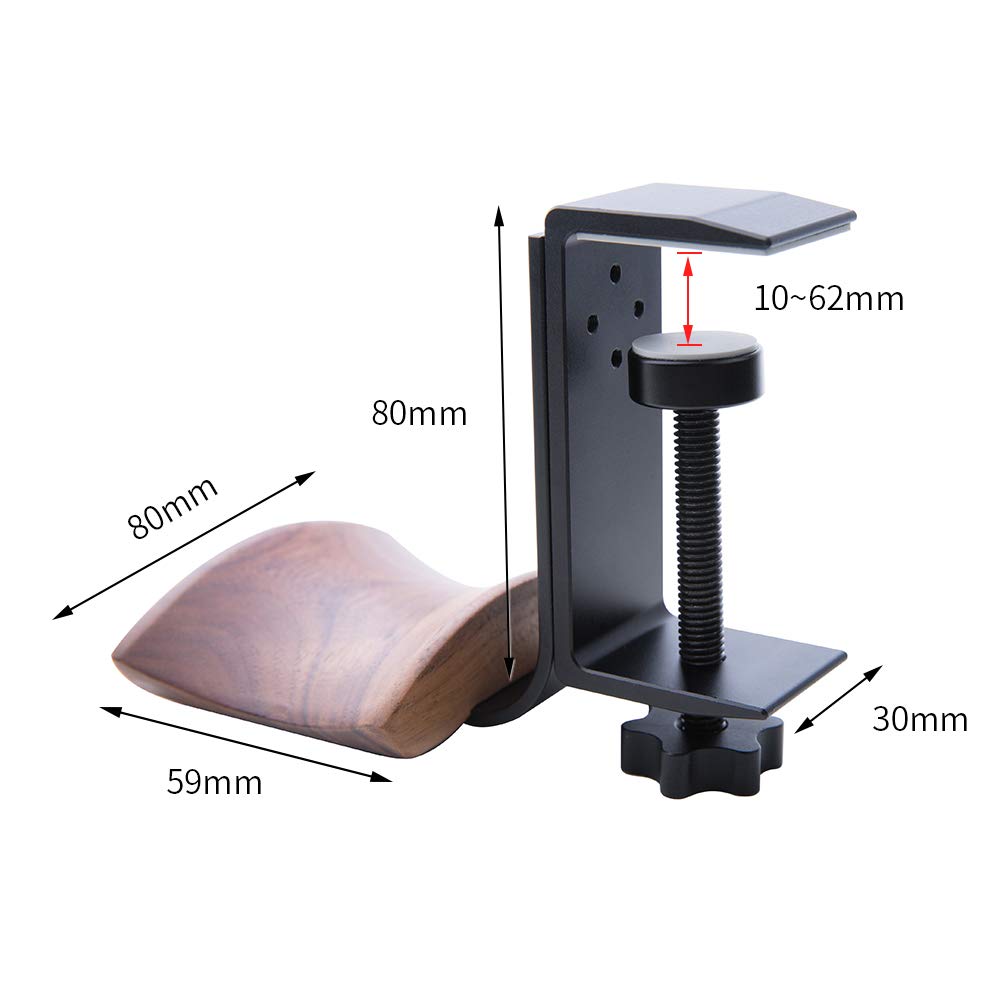 Headphone hanger, headphone stand, earphone hanger, headphone hanger, made of aluminum alloy and walnut, can be clamped to a table, comes with screws