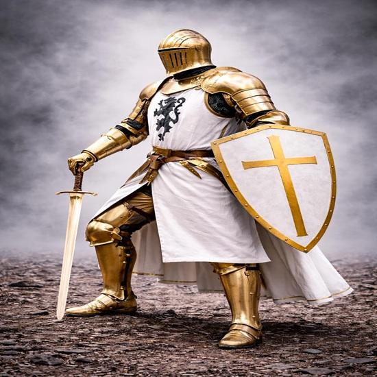 Ensemble d'armure de chevalier croisé doré, armure complète en plaques médiévale de templier, cadeau pour lui