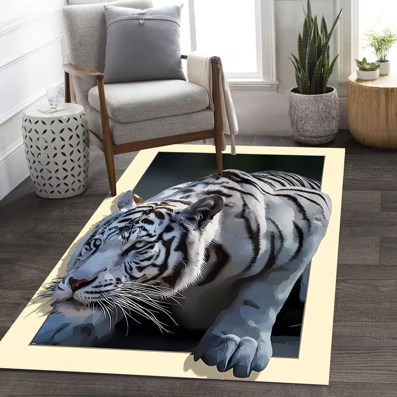 Realistic 3D Tiger 2D Print Rug Soft Mat Living Room Bedroom Carpet Sofa Coffee Table Floor Cover Washable Decorative Home Gift