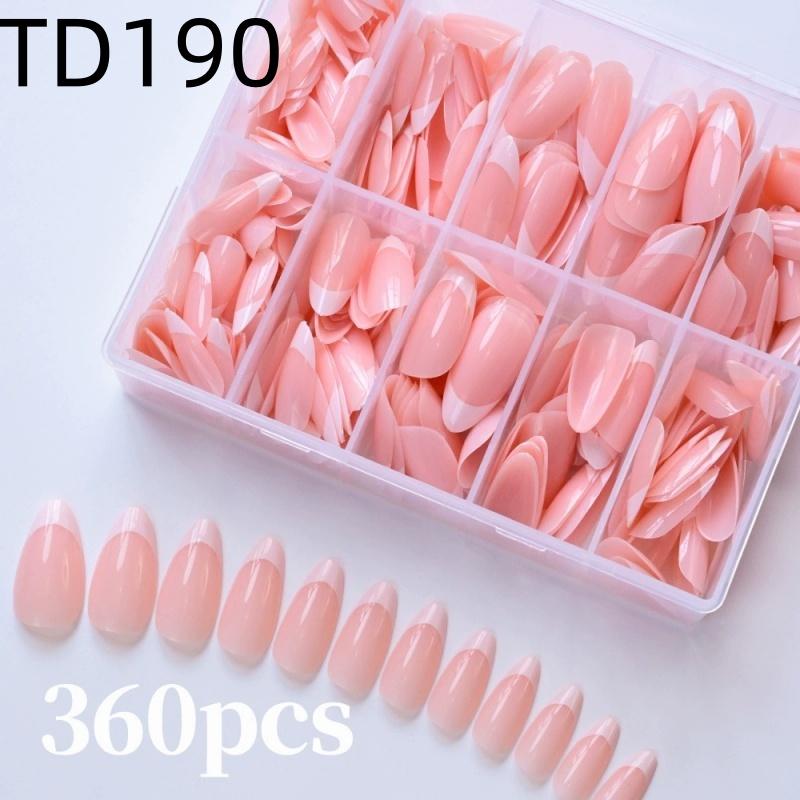 Almond Shape French Fake Nails Light Pink Full Cover Press On Nails White Edge Design Simple False Fingertips