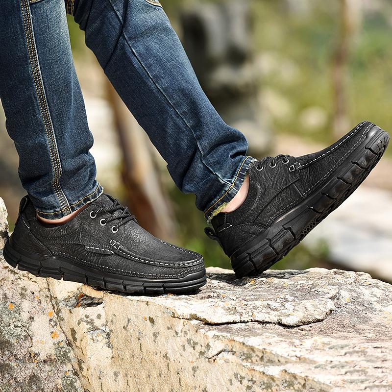 Fashion Spring Autumn Handmade Genuine Leather Men Shoes Outdoor Men's Lace-Up Treking Footwear New Trend Male Comfortable Walking Shoes