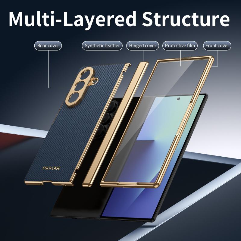 Business Electroplated Frame Leather Case For Samsung Galaxy Z Fold 8 Ultra 7 6 5 4 3 8 Wide With Glass Screen Protective Cover