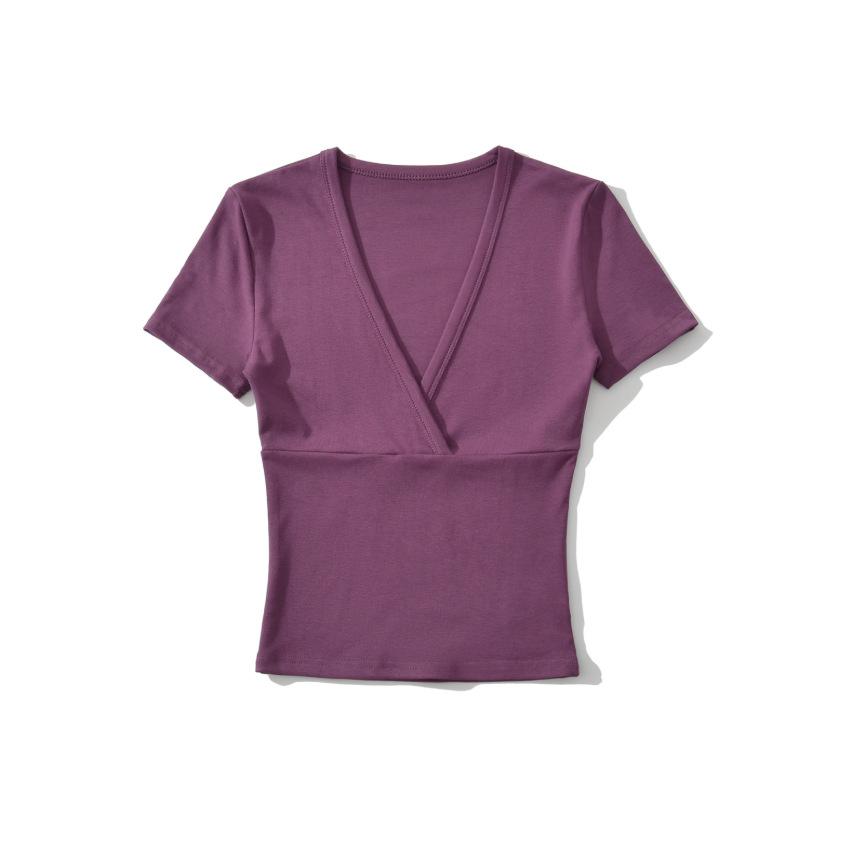 Cross Deep V-neck Short-sleeved T-shirt Women's Summer New American Spice Girl Style Solid Color Thin Short Bottoming Top