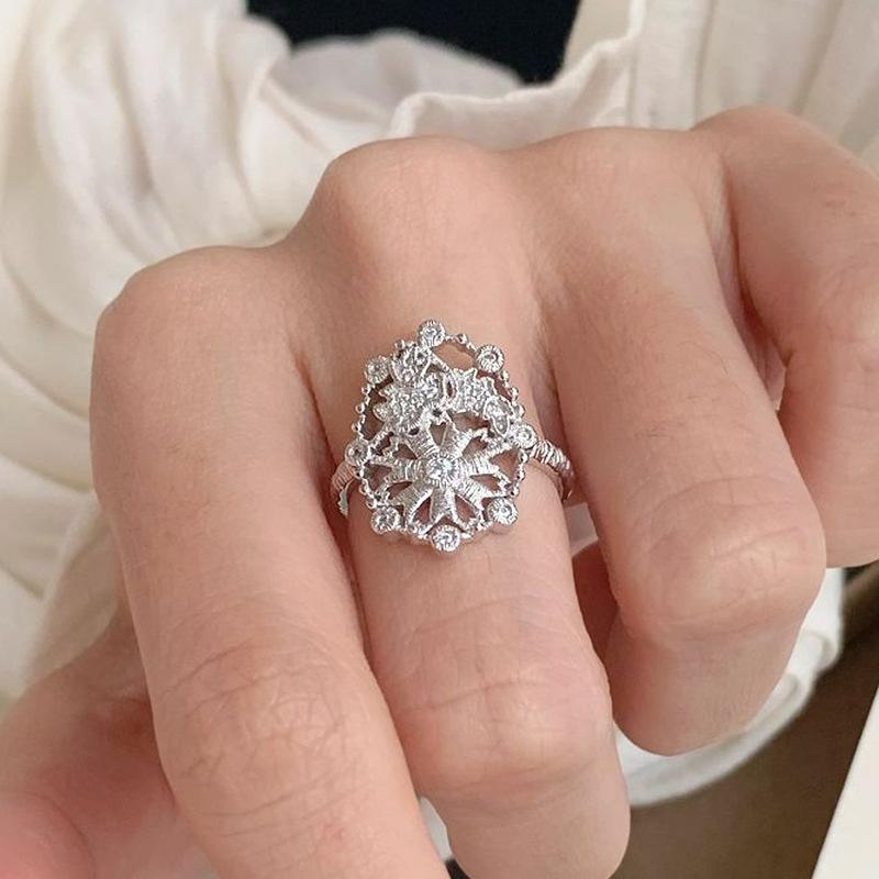 silver  lace embroidered oval brushed Female Ring new in trend exquisite carved rings for women wedding fine