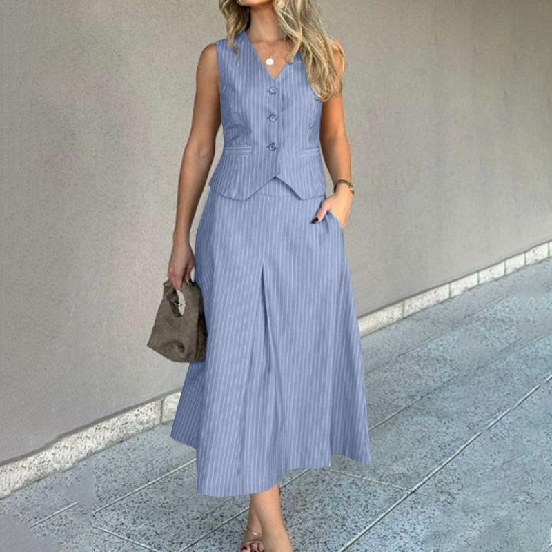 

ZANZEA Womens Sleeveless Vest Tops and Skirts Summer Two Piece Suit Sets L синий