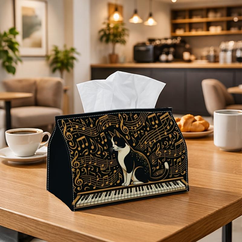 1pc Musical Vintage Tissue Box - Multi-Functional Napkin Dispenser, Two Sizes Available Made of Durable Polyester, Decorated with Tuxedo Cat Feline Pi