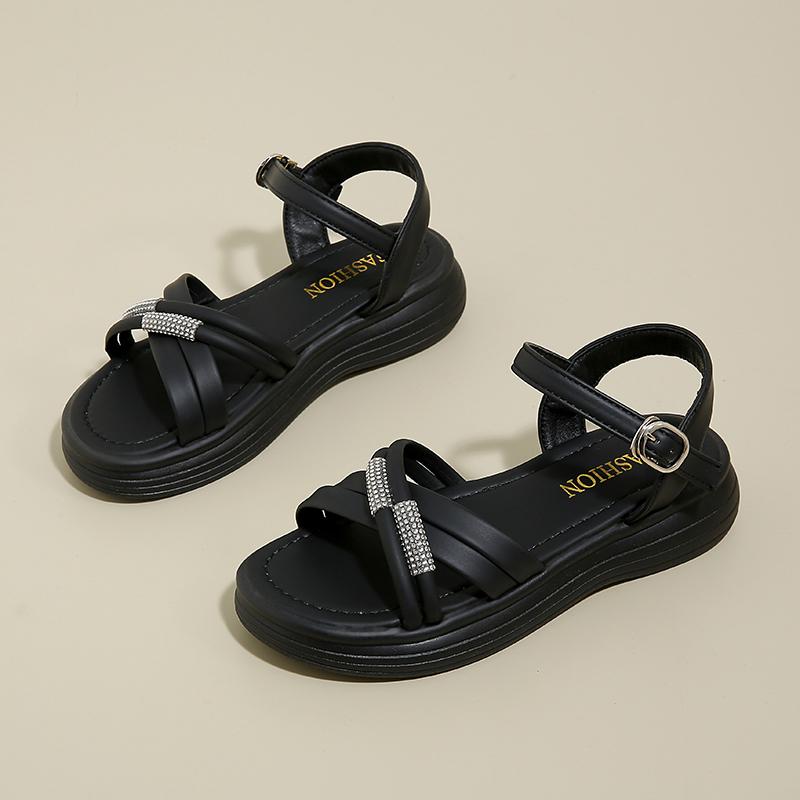 

Женские сандалии на плоской подошве, летний новый стиль, для улицы, мягкая подошва, противоскользящие, римские, для беременных, повседневная обувь 40 чёрный